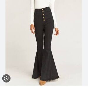 Show me your Mumu Berkley Bells Jeans Size 25 Black Button Up Super Flare